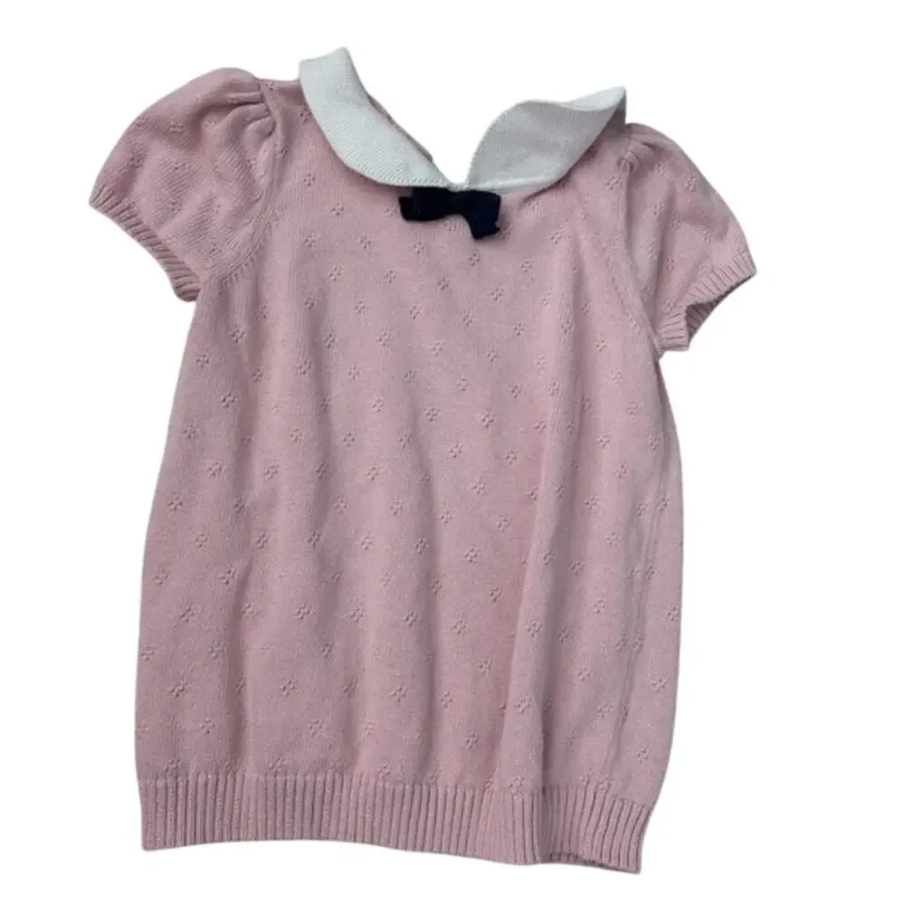 Girls Vintage Collared Pointelle Lightweight Short Sleeve Sweater Size 7